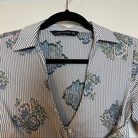 Zara Woman’s Striped Floral Front Tie/Button Shirt - Picture 6 of 12